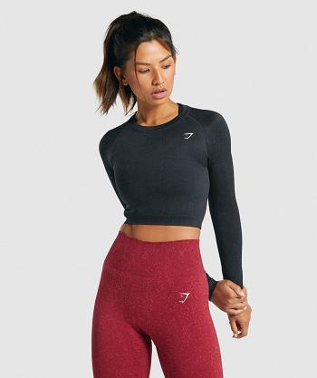 Przycięte Topy Damskie Gymshark Adapt Fleck Seamless Long Sleeve Czarne | PL 2675LIS